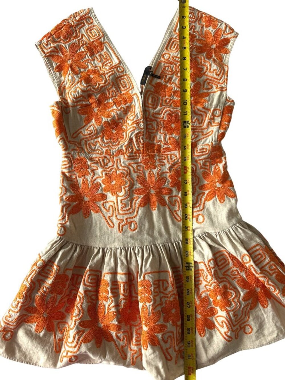 Maje Beige & Orange Embroidered Floral Sleeveless Dress Size 40 - Picture 7 of 9